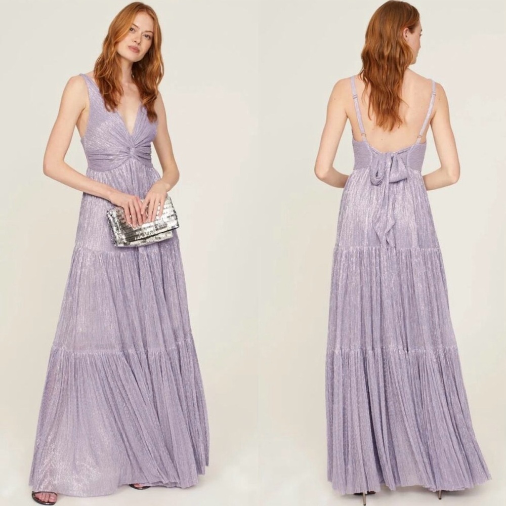Sabina Musayev Pacific Dress Metallic Chiffon Sleeveless Maxi Gown Purple Medium